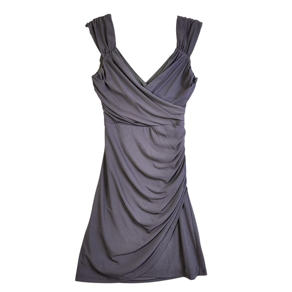 Boston Proper Womens‎ Cocktail Dress Size XS Silver Gray Ruffle Drape Goddess